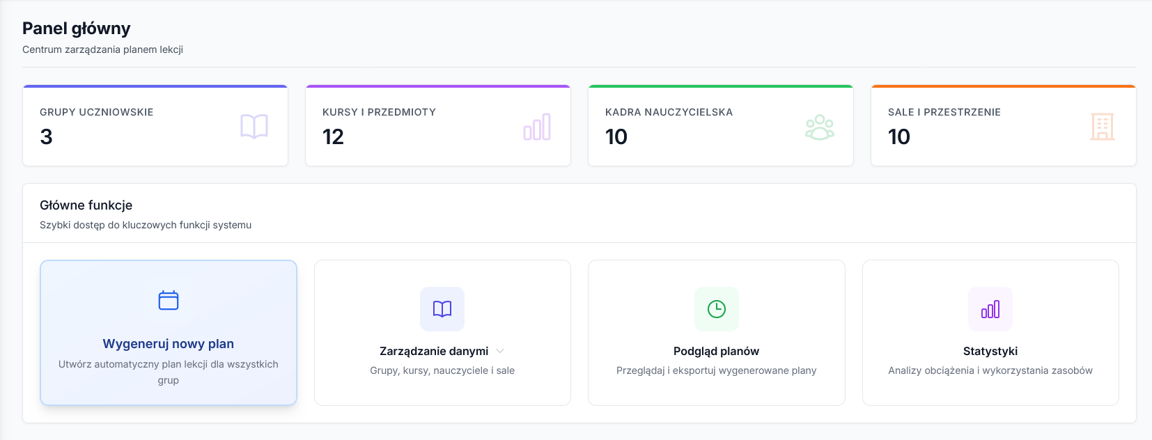 Panel główny EduPlaner